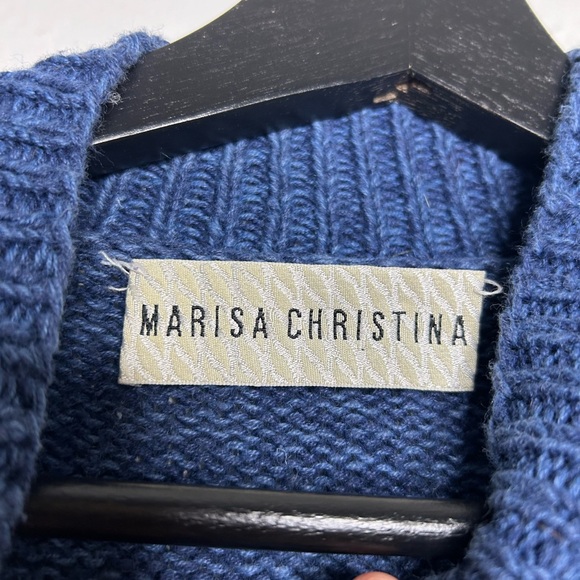 MARISA CHRISTINA VINTAGE CHRISTMAS SWEATER BLUE WITH THREEE SNOWMAN EMBROIDERED - Picture 5 of 7